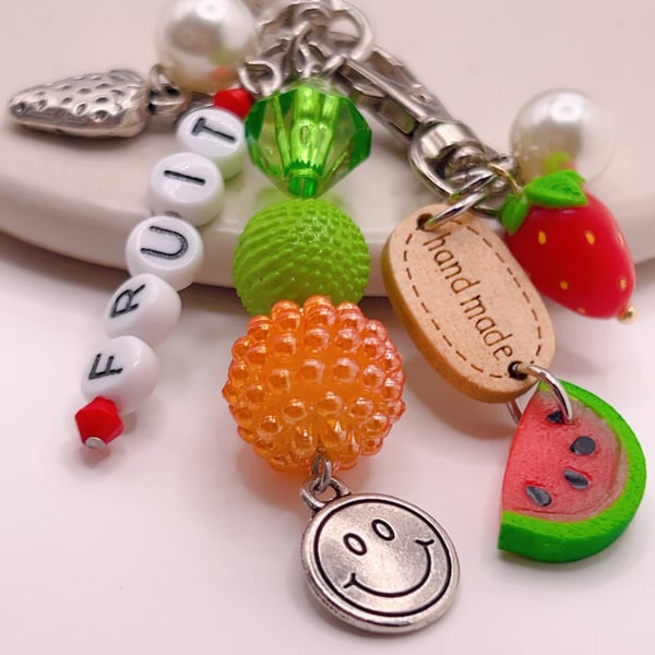 Fruit Bag Charm Keyring, Watermelon Fruit Keychain, Bag Accessory for Gift