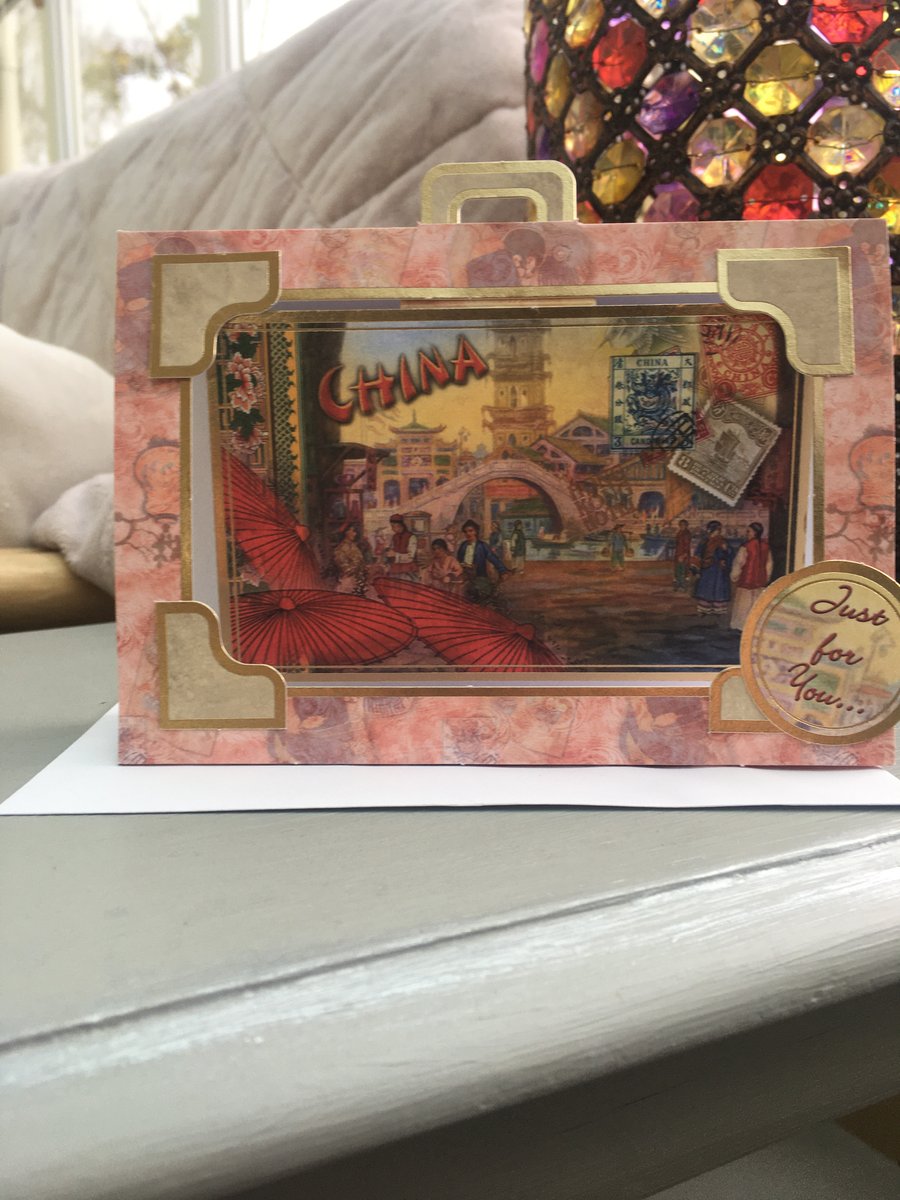 China scene suitcase greetings card.