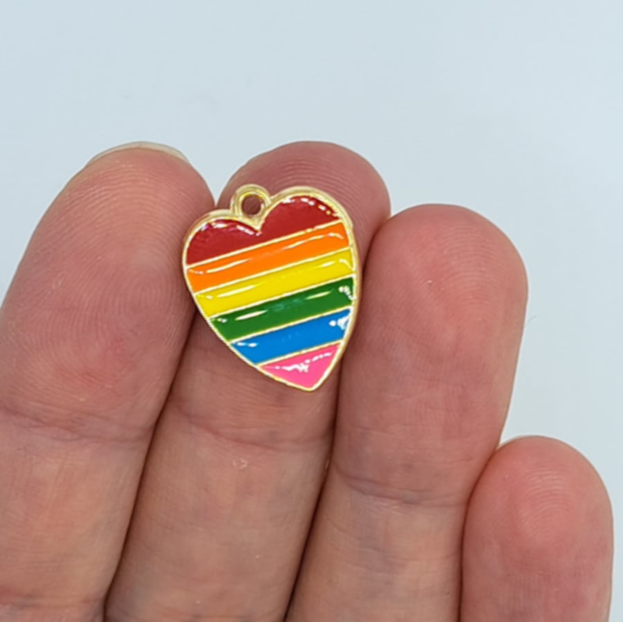 Rainbow Pride Heart Enamel Charms - Set of 5 - Rainbow Heart Charms - Gold  Enamel Charms for Keychains