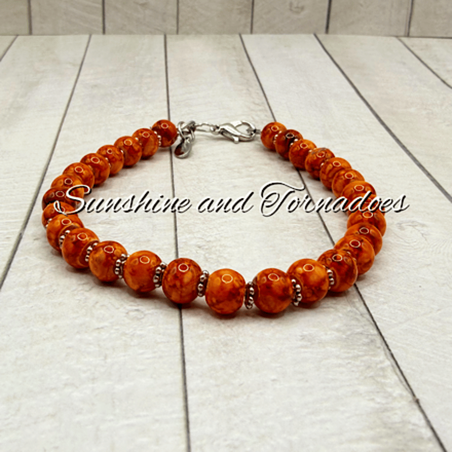 Orange Glass Bead Bracelet – Handmade Stackable Beaded Jewellery