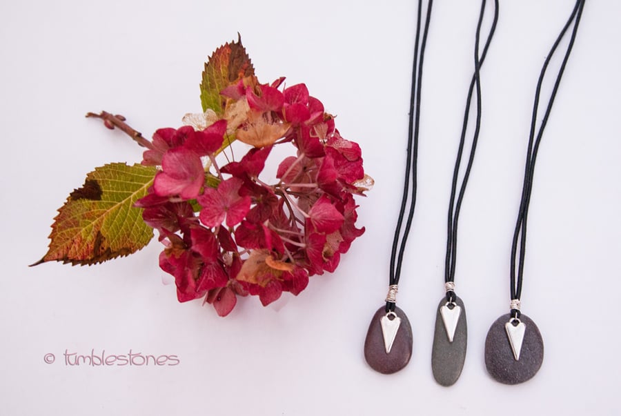 Three Beach Stone Heart Pendants 