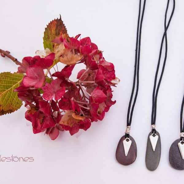 Three Beach Stone Heart Pendants 