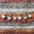 6 natural wooden flower design stitch markers for knitting and crochet