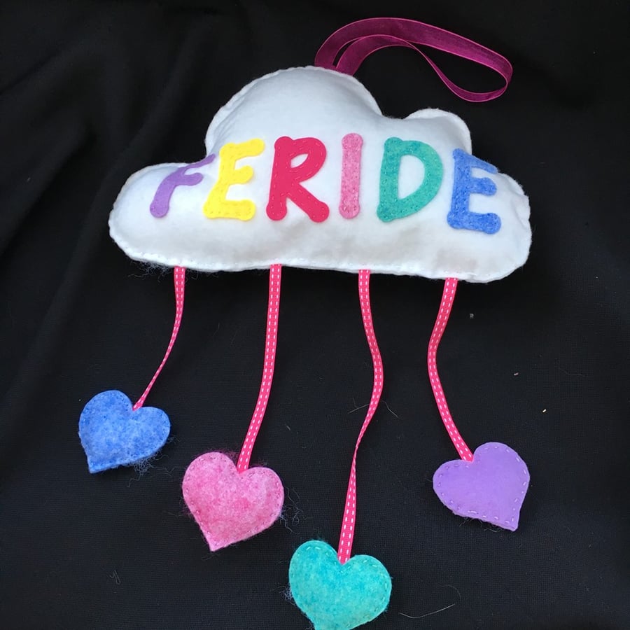Personalised Rainbow Heart Cloud  Door hanger - Banner - new version