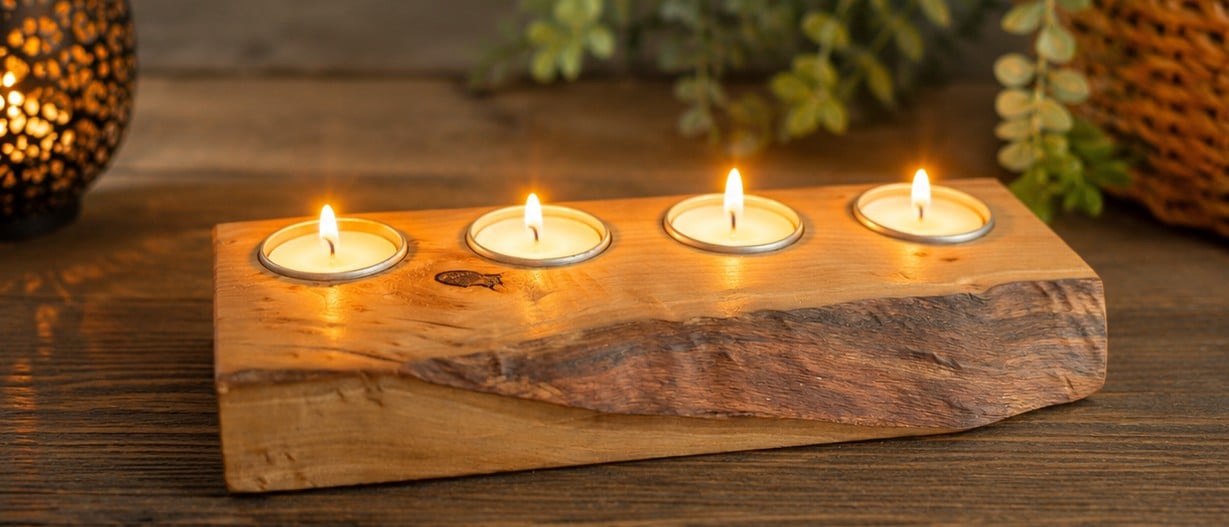 Handmade live edge Apple wood  tealight holder. 4 x Candles 