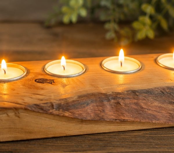 Handmade live edge Apple wood  tealight holder. 4 x Candles 