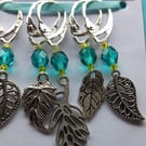 Leaf Charm Stitch Markers, Knitting Crochet Notions, Set of 5