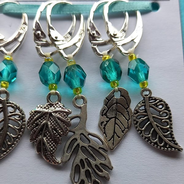 Leaf Charm Stitch Markers, Knitting Crochet Notions, Set of 5