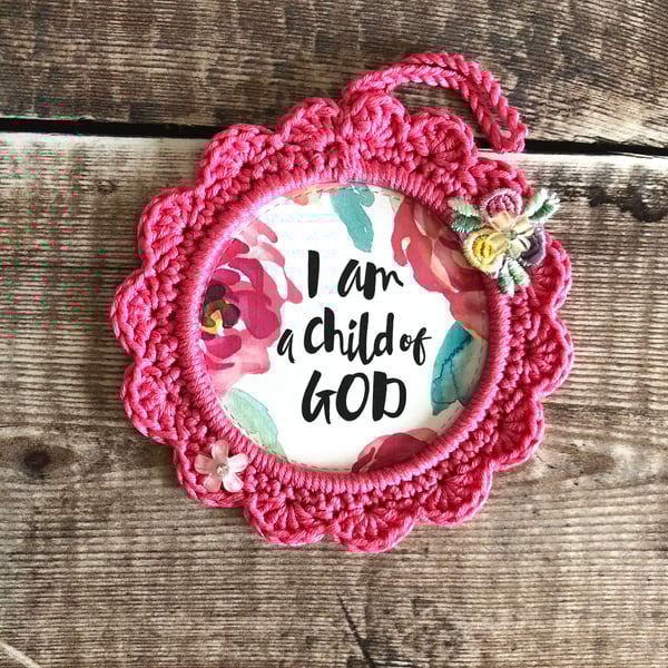 Bible Scripture hand crocheted frame