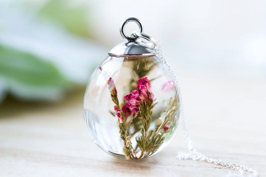 Heather Necklace Real Flower Necklace 3D Teardrop Pendant Resin Necklace Resin J