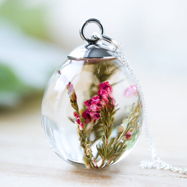 Heather Necklace Real Flower Necklace 3D Teardrop Pendant Resin Necklace Resin J