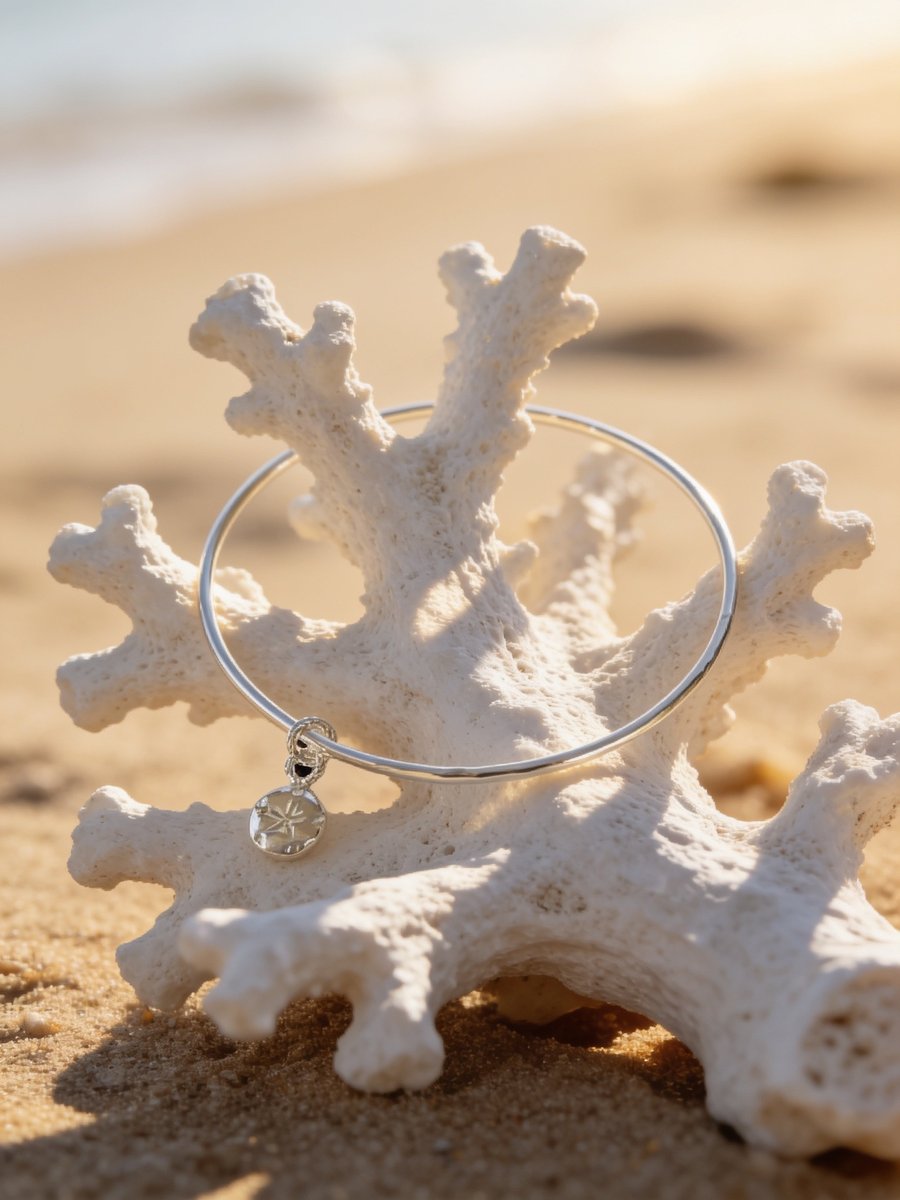 Coastal Sand Collar Sterling Silver Charm Bangle