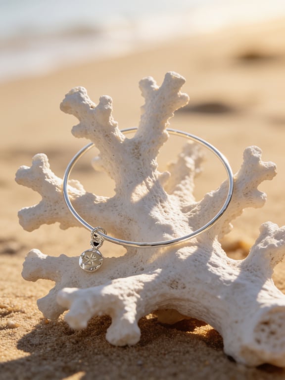 Coastal Sand Collar Sterling Silver Charm Bangle