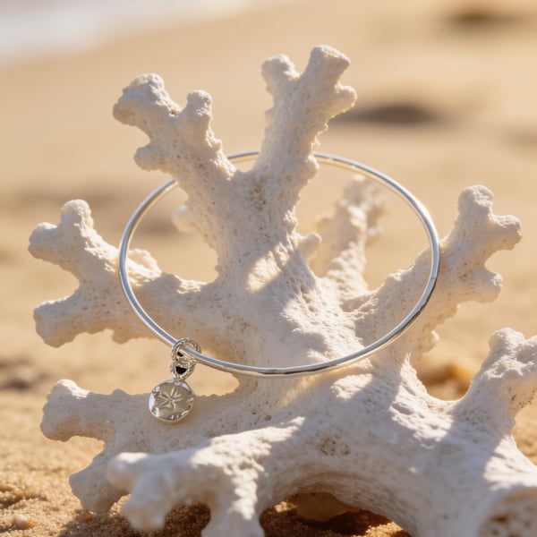 Coastal Sand Collar Sterling Silver Charm Bangle