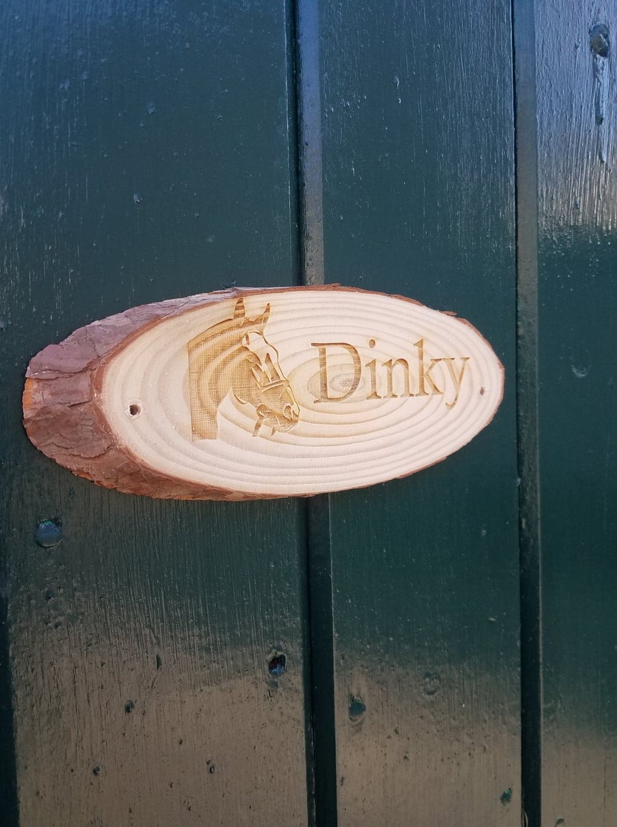 Live edge Engraved Horse Name Plaque Stable Door Wooden slice  Tack room