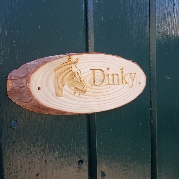 Live edge Engraved Horse Name Plaque Stable Door Wooden slice  Tack room