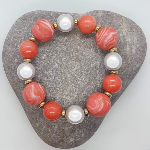 Salmon pink polymer clay bracelet 