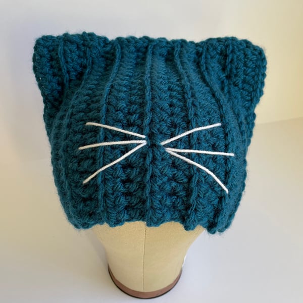 Cosy Hat, Adult Crochet Beanie Style, Blue or Ochre 