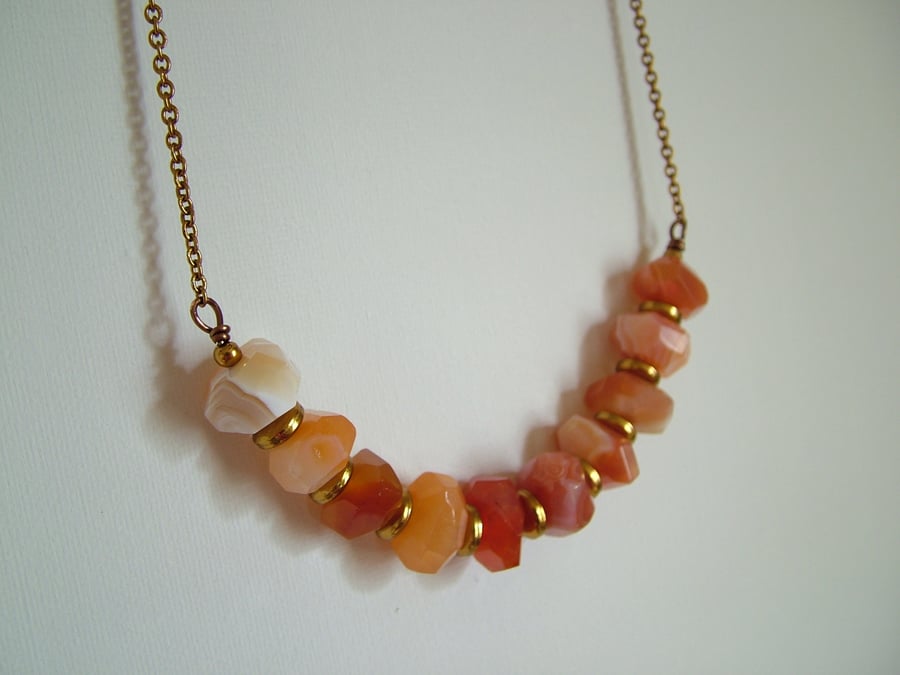 Orange and Brass Necklace - - FREE SHIPPING WORLDWIDE