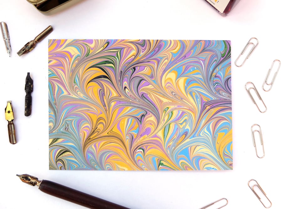 Abstract art greetings card made from marbled paper