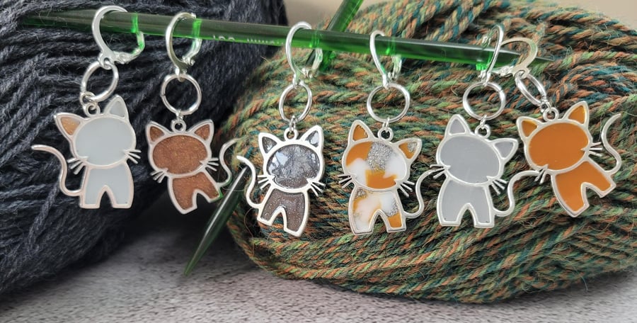 Cat Stitch Markers For Knitting and Crocheting (Set of 6).