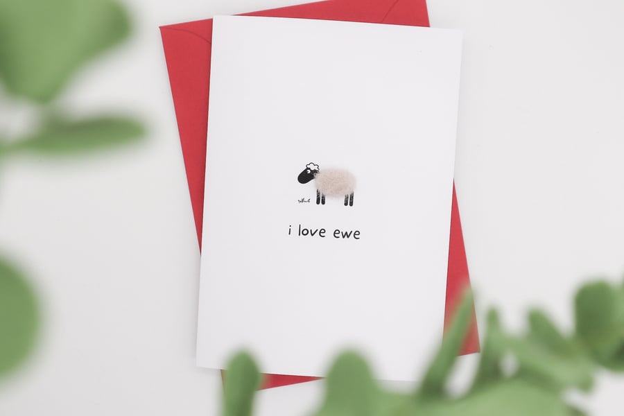 I Love Ewe Woolly Greeting Card - A6 Sheep Handmade Minimalist Simple