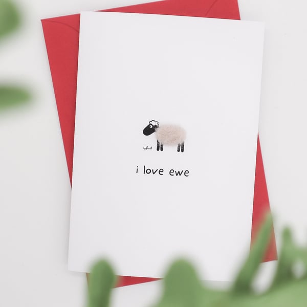 I Love Ewe Woolly Greeting Card - A6 Sheep Handmade Minimalist Simple