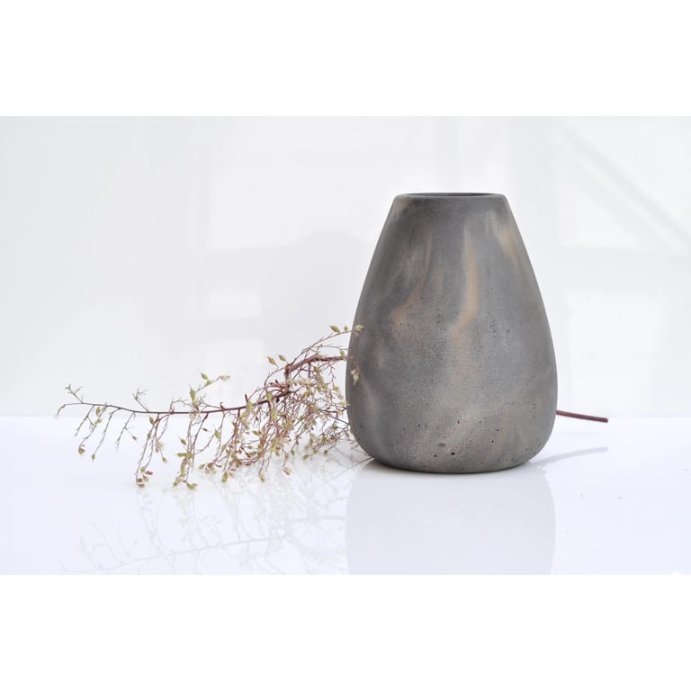 Large Concrete Vase: Heavy Handmade Grey and Orange Dry Flower Vase