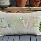 Handmade Love Applique cushion pom pom trim Tilda fabric country home gift