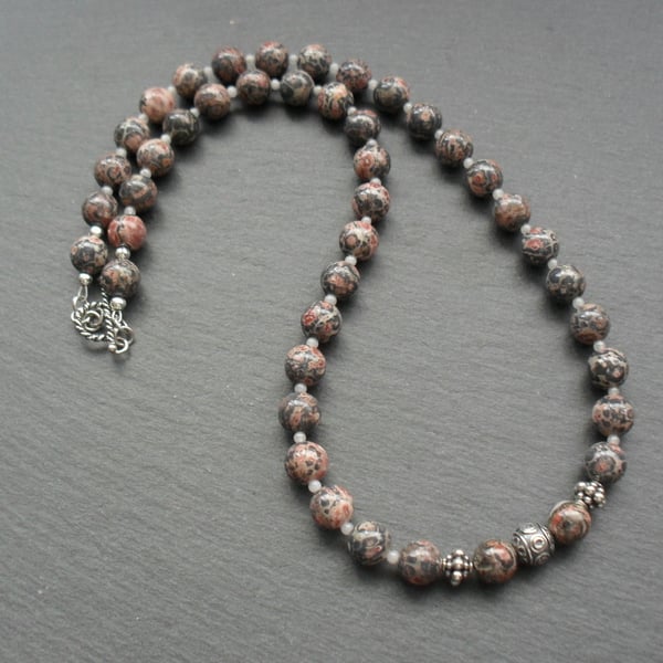 Bali Sterling Silver Leopardskin Jasper Beaded Necklace