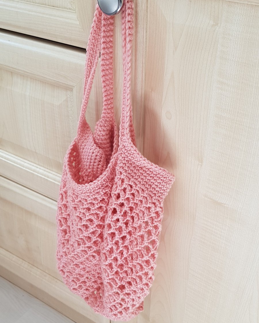 Antique Pink Crochet Mesh Market Bag