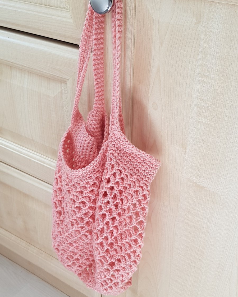 Antique Pink Crochet Mesh Market Bag