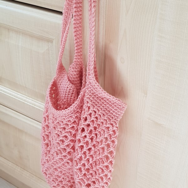 Antique Pink Crochet Mesh Market Bag