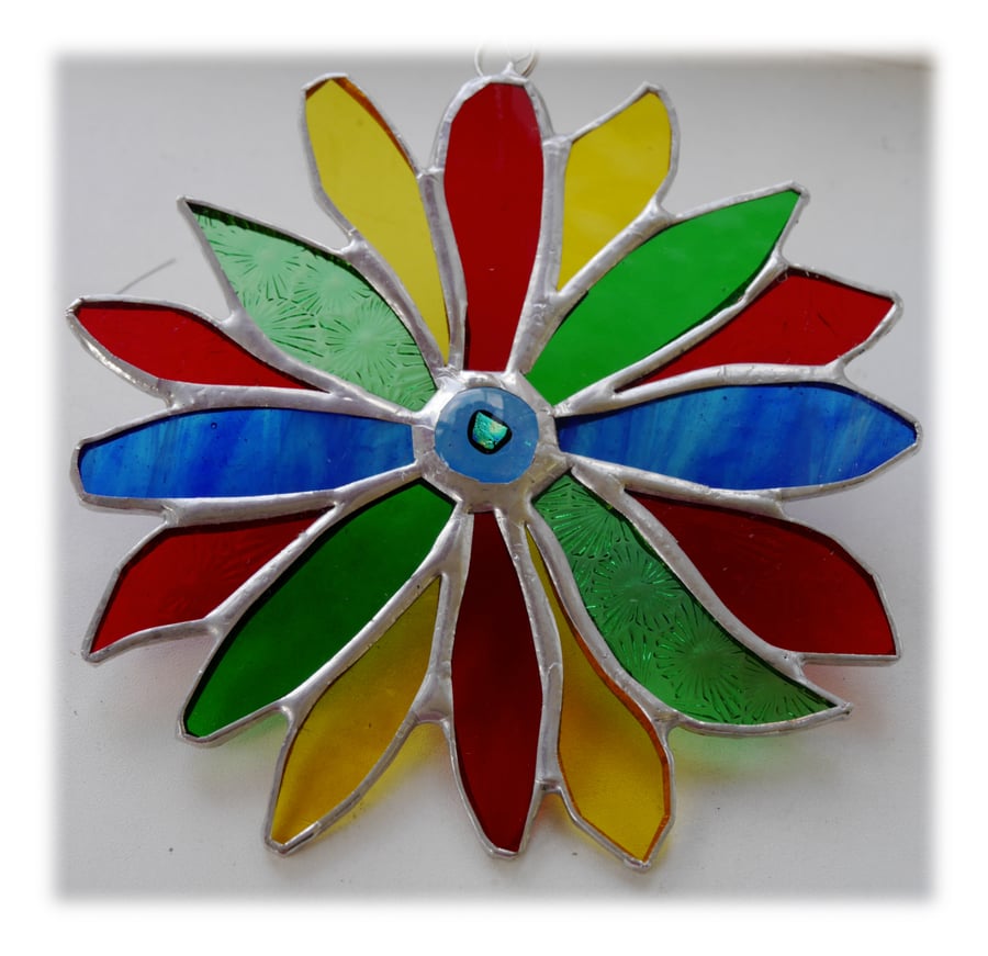 SOLD Indian Flower Stained Glass Suncatcher 001 Primary Rajasthan