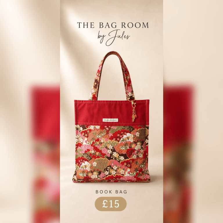 Red Oriental Fabric Book Bag