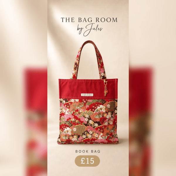 Red Oriental Fabric Book Bag