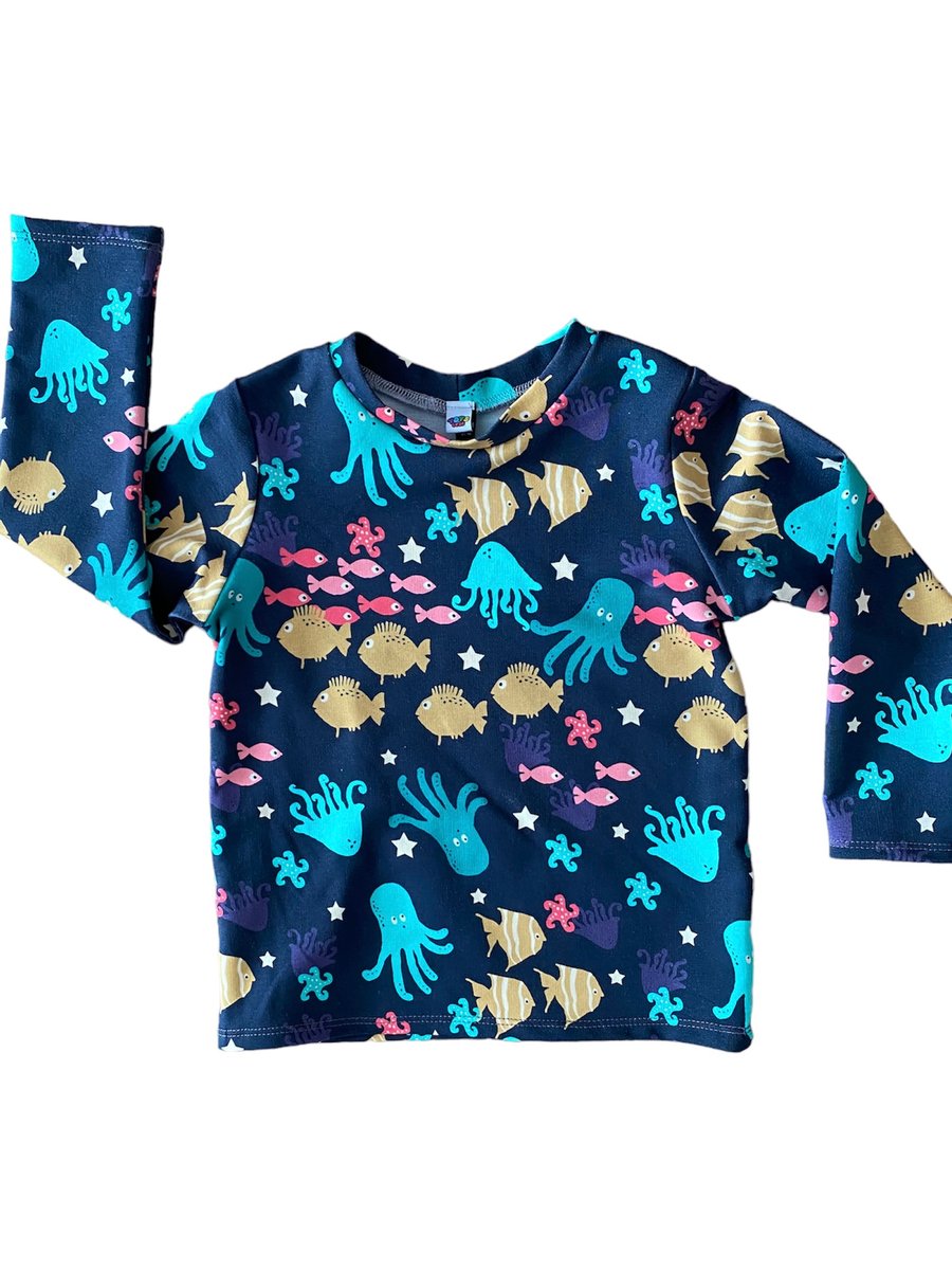 Navy Sea Creature long sleeved top - sizes up to 4-5 years