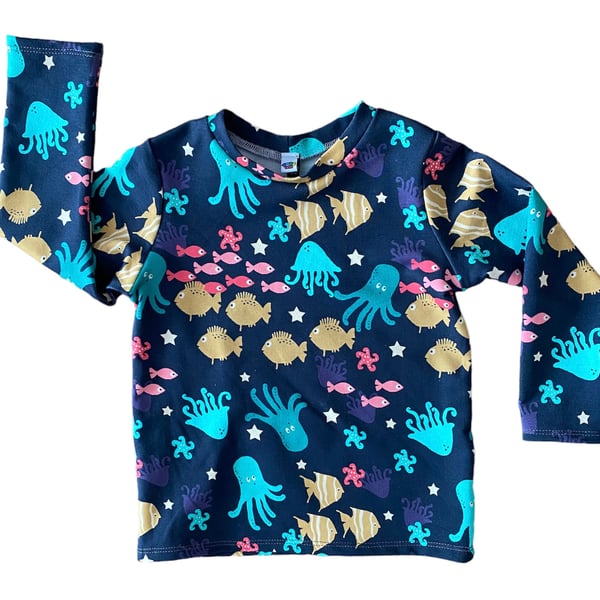 Navy Sea Creature long sleeved top - sizes up to 4-5 years