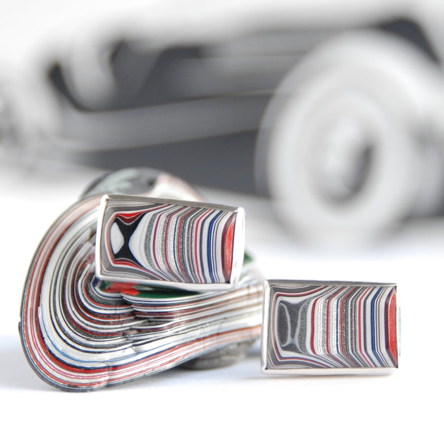 Oblong fordite cufflinks (silver swivel backs)