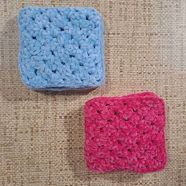 Pink and blue soft touch crochet squares