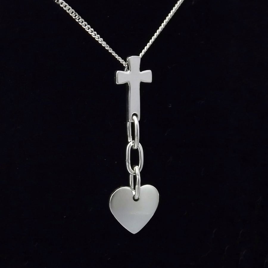 Lovespoon inspired cross, chain and heart necklace