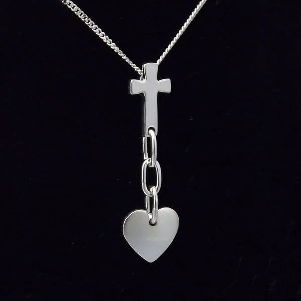 Lovespoon inspired cross, chain and heart necklace