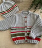 Hand Knitted Baby Cardigan & Hat Set – 6–12 Months Autumn Colours