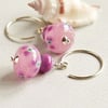Pink Lampwork Glass Bead Earrings, Sterling Silver, Beaded Earrings, Floral 