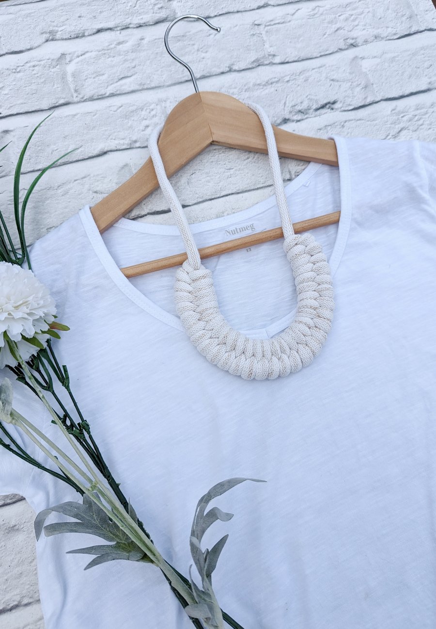 Golden Natural Cream Woven Necklace - Braided Rope