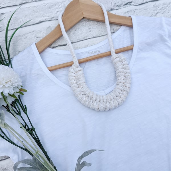Golden Natural Cream Woven Necklace - Braided Cord