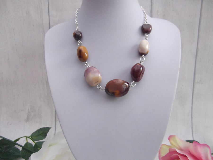 Mookite jasper chunky bead gemstone necklace earth tones base chakra ancestors