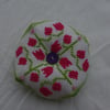Pin Cushion Biscornu Cross Stitch purple pink and greens