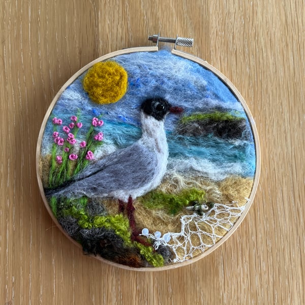 Black-headed gull-seaside-picture-needle felted-coastal decoration 