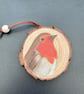 Robin hand-painted wood slice hanging decoration 